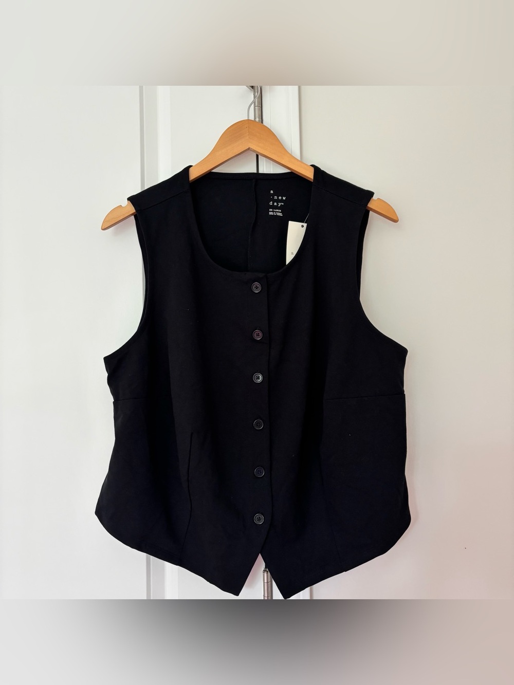 A New Day Black Button Front Vest Women's Size XXL